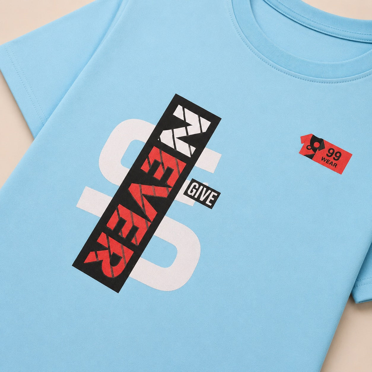 Never Give Up Graphic Printed Sky Blue T-Shirt for Kids (EB-292 )