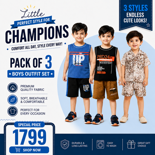 Boys Pack of 3 Suit Set - kids clothing by New Outfit Pakistan