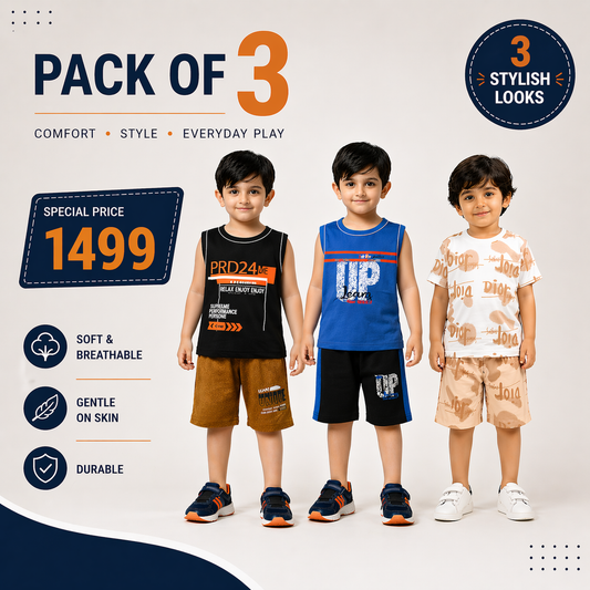 Boys Pack of 3 Suit Set - kids clothing by New Outfit Pakistan