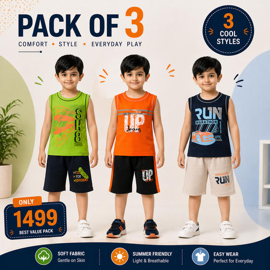 Boys Pack of 3 Suit Set - kids clothing by New Outfit Pakistan