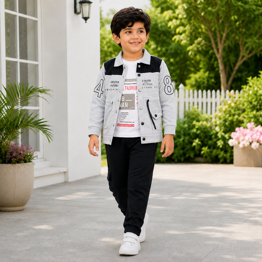 Boys Premium 3-Piece Jacket Suit – Graphic T-Shirt, Contrast Jacket & Jersey Trouser (NOF-1956)