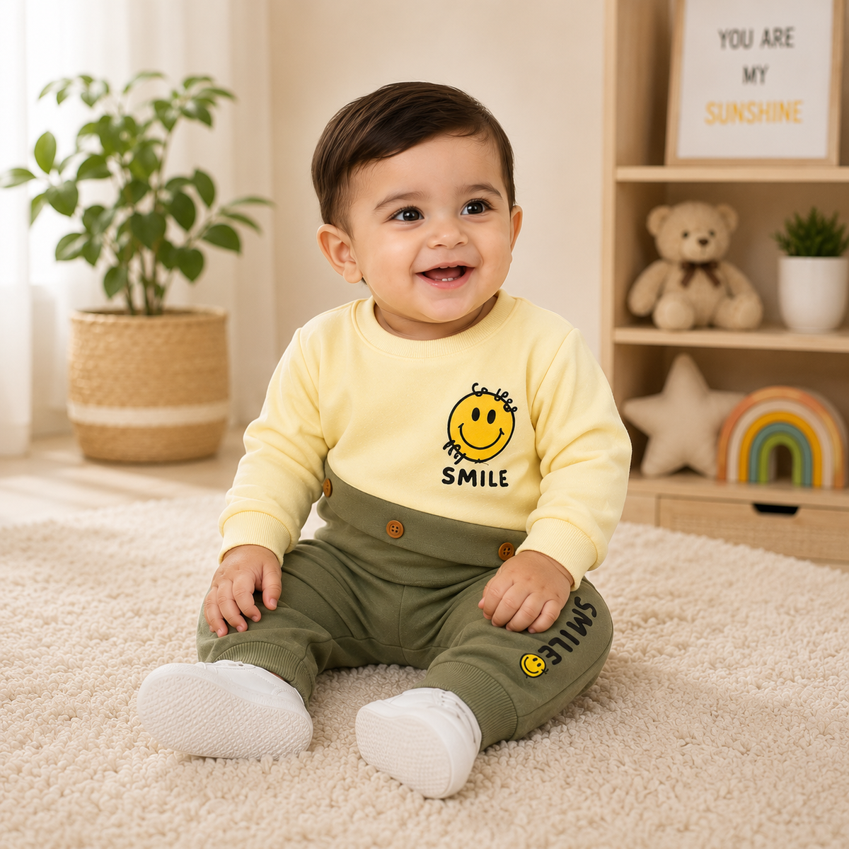 Baby Boys Smile Graphic Two-Piece Suit – Sweatshirt & Jogger Set (JB-102)