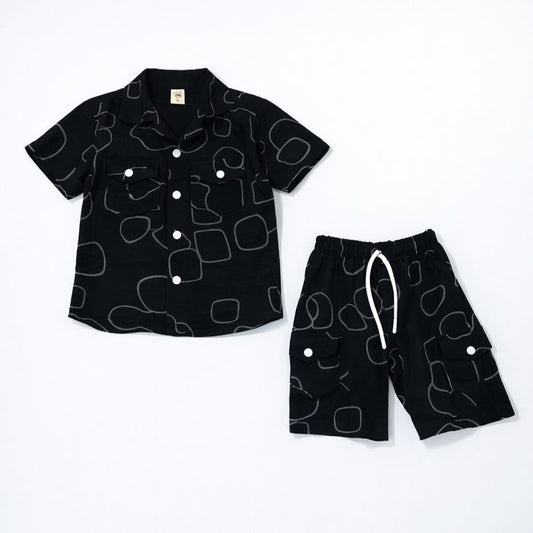Boys Black Printed Summer Co-Ord Set – Shirt & Shorts | China Imported Fabric