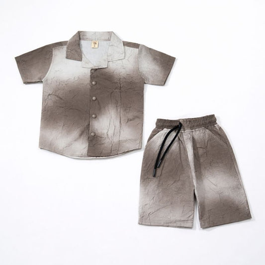 Boys Beige Printed Summer Co-Ord Set – Shirt & Shorts | China Imported Fabric