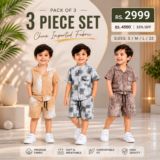 Boys Summer Co-Ord Set Collection (Pack of 3) – China Imported Fabric - kids clothing by New Outfit Pakistan