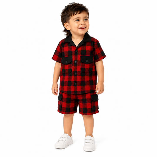 Boys Red & Black Checkered Co-Ord Set – JB - kids clothing by New Outfit Pakistan