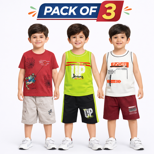 Boys Pack of 3 Suit Set - kids clothing by New Outfit Pakistan