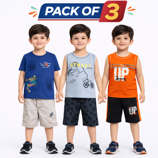 Boys Pack of 3 Suit Set - kids clothing by New Outfit Pakistan
