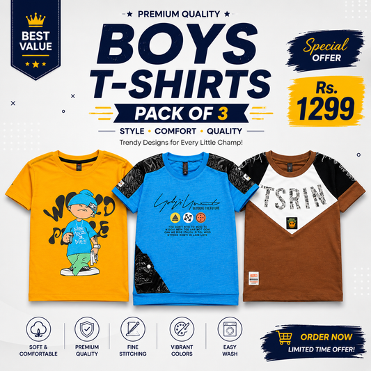 Boys Summer T-Shirts Pack Of 3 - kids clothing by New Outfit Pakistan