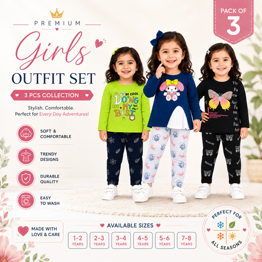 Stylish Girls Pack Of 3 Set - kids clothing by New Outfit Pakistan