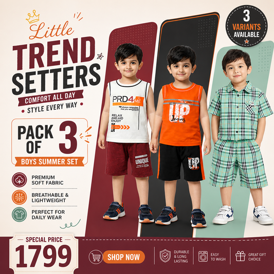 Boys Pack of 3 Suit Set - kids clothing by New Outfit Pakistan