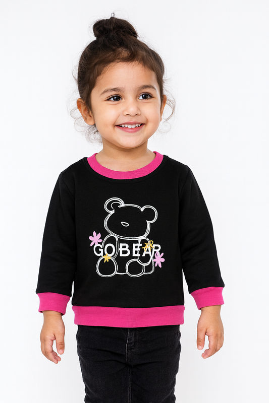 Girls Full Sleeve Sweatshirt JB-0001 (Black-Pink)