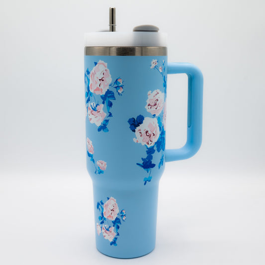 Floral Collection Premium Stainless Steel Tumbler – 40oz (With Handle & Metal Straw)