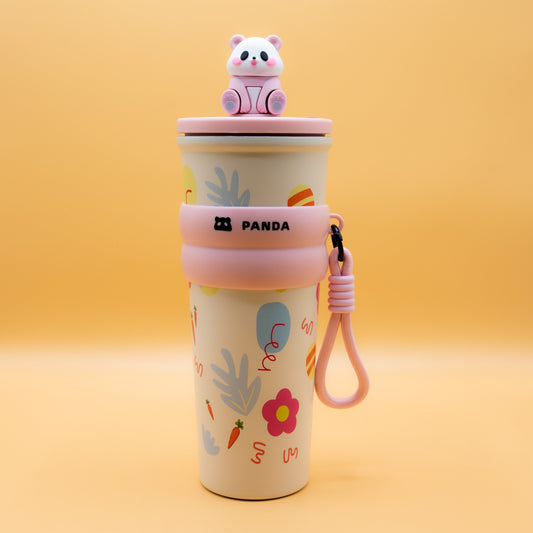 Cute Panda Printed Tumbler with Straw & Strap – Kids Drinking Cup - kids clothing by New Outfit Pakistan