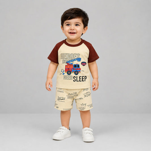 Kids Fire Truck Graphic Summer Co-Ord Set EB-285 - kids clothing by New Outfit Pakistan