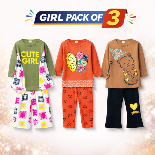 Soft-Jersey Fabric Pack of 3 Girl Suits - kids clothing by New Outfit Pakistan