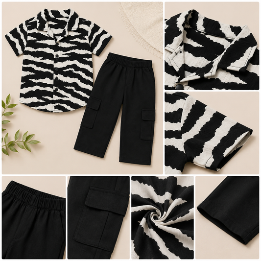 Boys Zebra Print Co-Ord Set – Black & White - kids clothing by New Outfit Pakistan - image 3