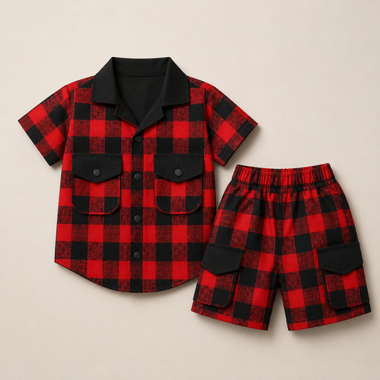 Boys Red & Black Checkered Co-Ord Set – JB - kids clothing by New Outfit Pakistan - image 3
