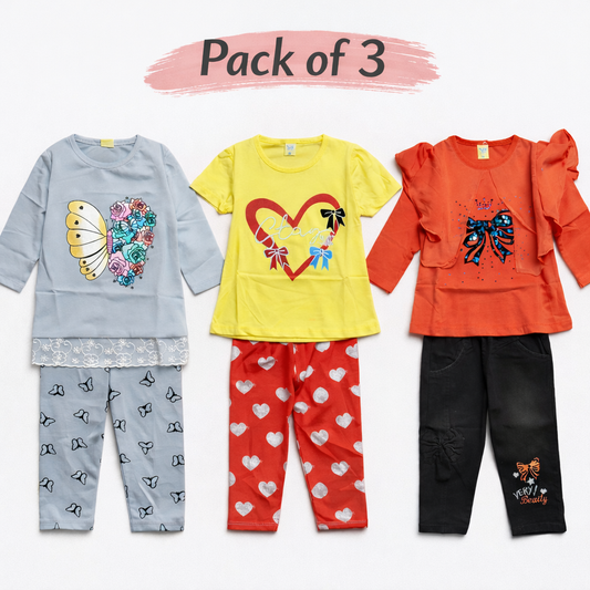 Soft-Jersey Fabric Pack of 3 Girl Suits - kids clothing by New Outfit Pakistan