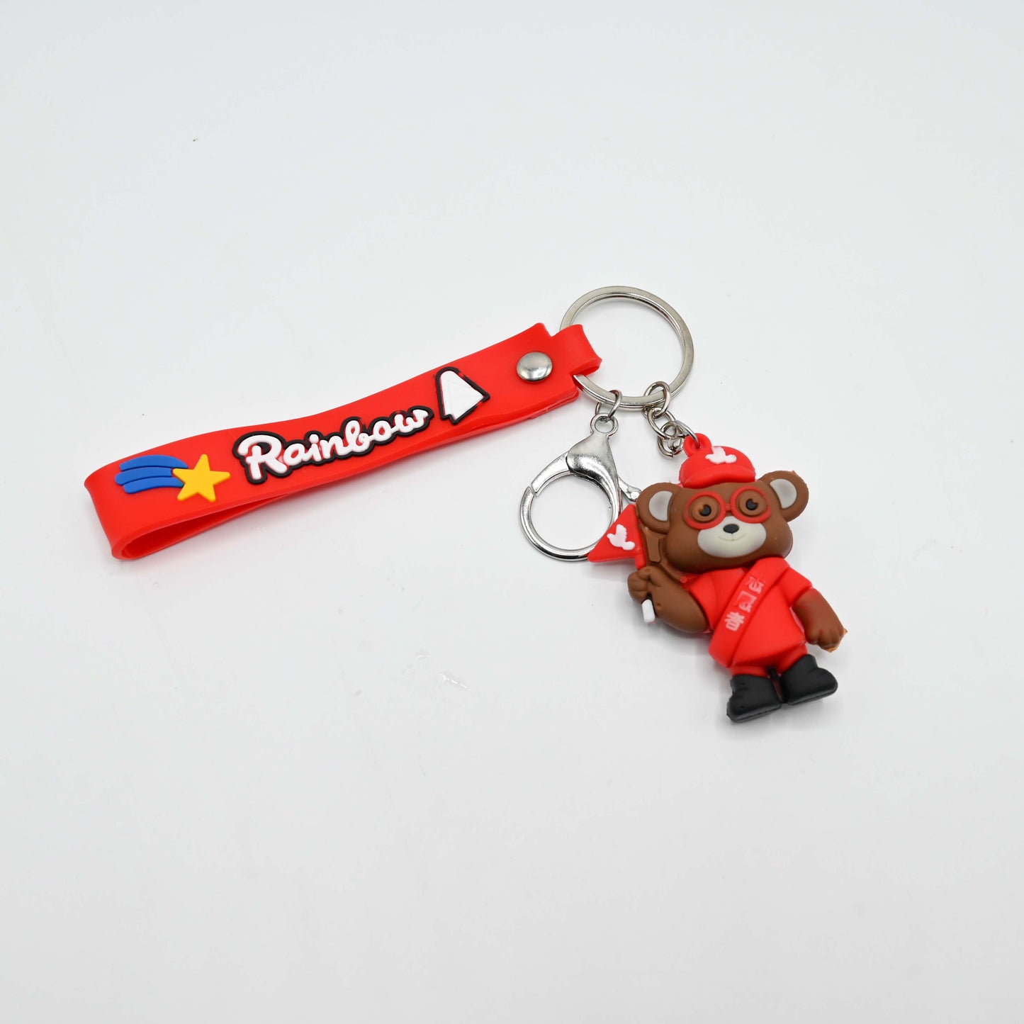 Rainbow Red Strap Teddy Bear Keychain (JB-09)