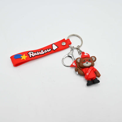 Rainbow Red Strap Teddy Bear Keychain (JB-09)
