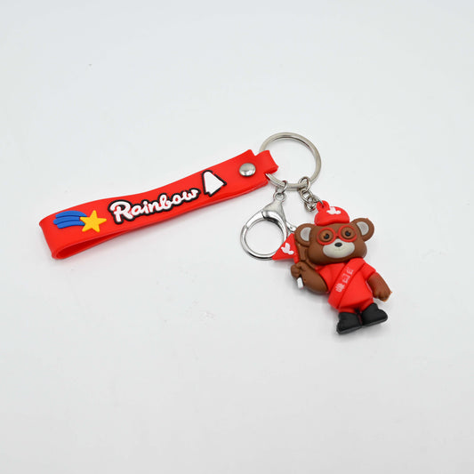 Rainbow Red Strap Teddy Bear Keychain (JB-09)