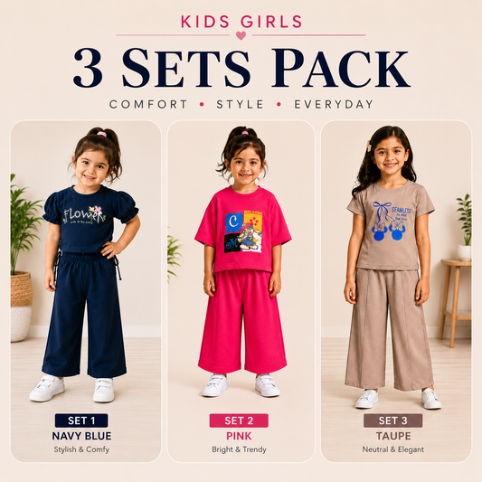 Kids Girls Premium 3 Sets Pack – Comfort, Style & Everyday Wear (EG 444)