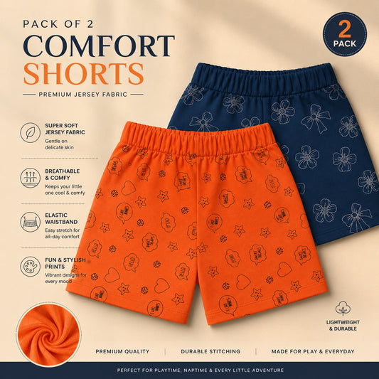 Girls Printed Jersey Shorts Pack of 2