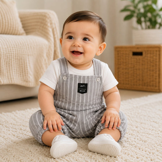 2 Pcs Baby Boy Romper Set with White T-Shirt – china Imported Fabric