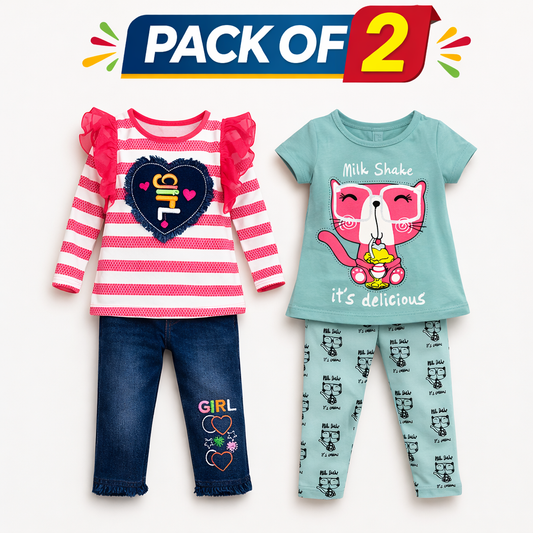 Soft-Jersey Fabric Pack of 2 Girl Suits