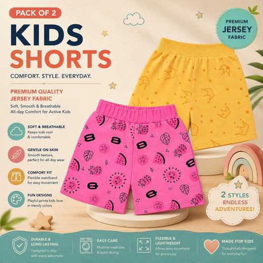 Girls Premium Jersey Shorts Pack of 2 – Soft, Breathable & Stretchable Summer Shorts