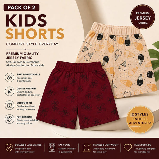 Girls Printed Jersey Shorts Pack of 2