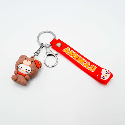 Rainbow Red Strap Teddy Bear Keychain (JB-09)