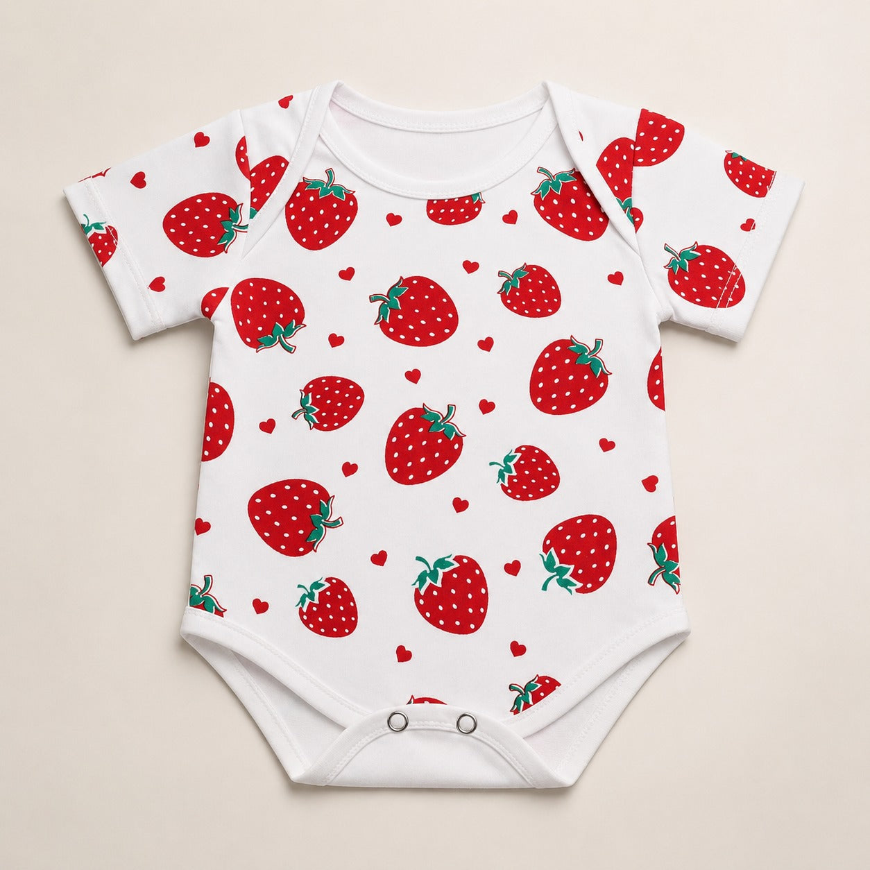 Baby Strawberry Print Romper – Premium Jersey Fabric