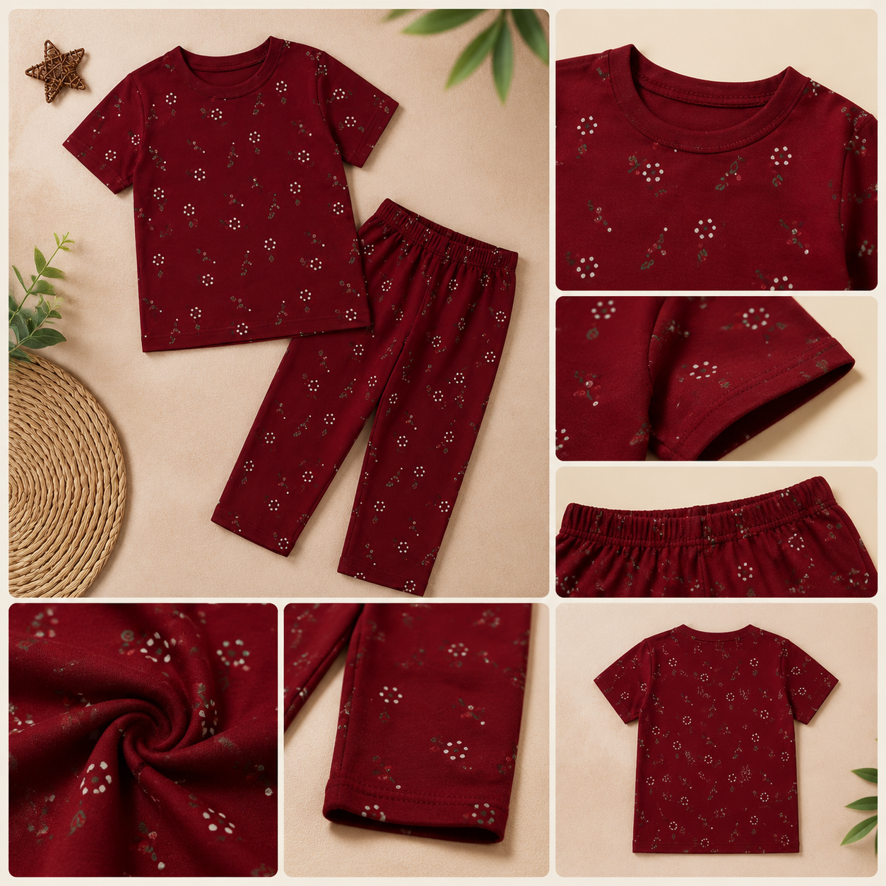 Baby Girls Maroon Printed Summer Co-Ord Set (EB 174)