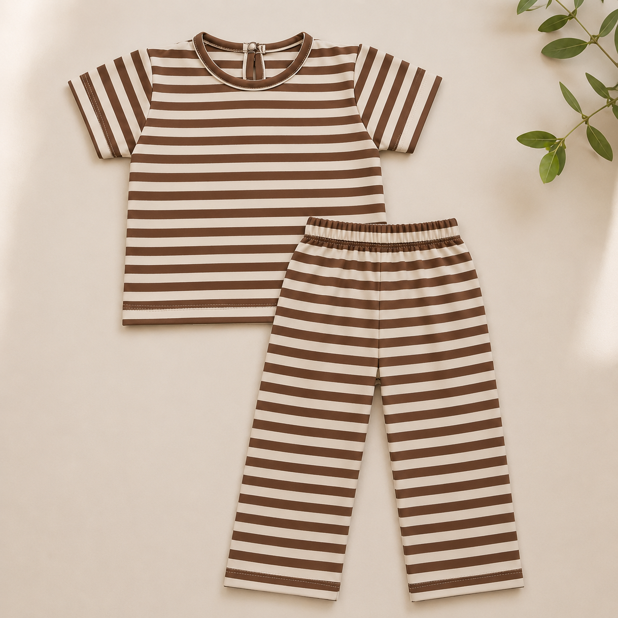 Girls Brown Stripe Co-Ord Shorts Set  EG-159