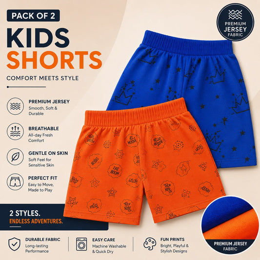 Girls Jersey Printed Shorts Pack of 2