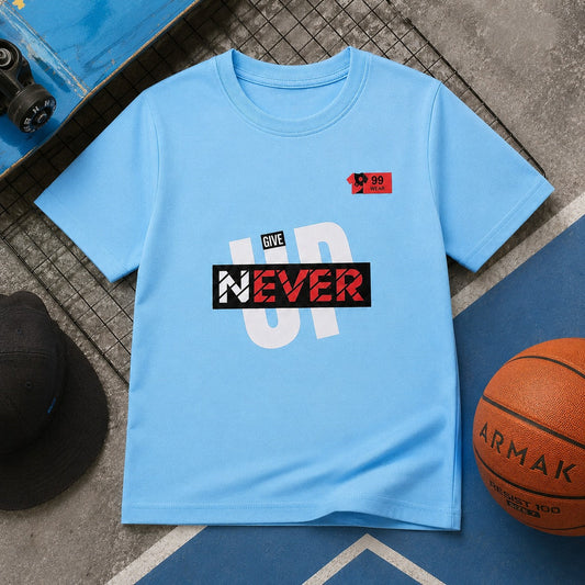 Never Give Up Graphic Printed Sky Blue T-Shirt for Kids (EB-292 )