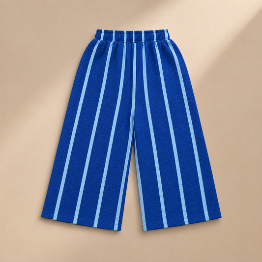 Girls Blue Striped Palazzo Pants – Soft Summer Wide Leg Trouser (EB 619)