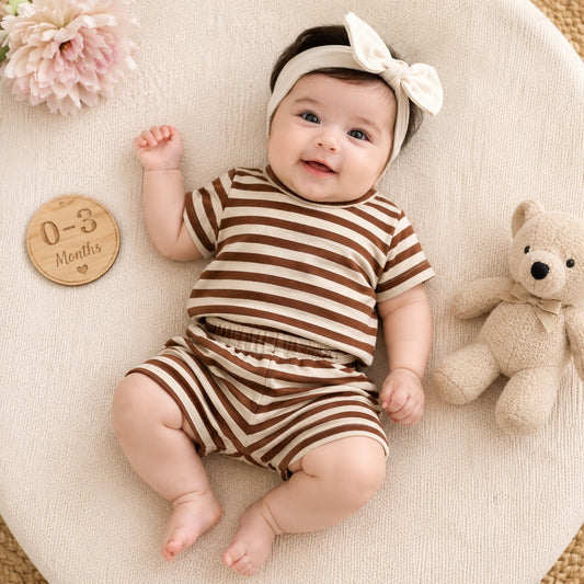 Baby Striped Co-Ord Set – Soft China Imported Fabric | 0-3 Months ( Unisex)