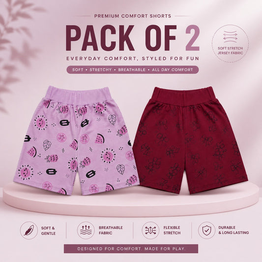 Girls Premium Jersey Shorts Pack of 2 – Soft & Stretchable Summer Shorts