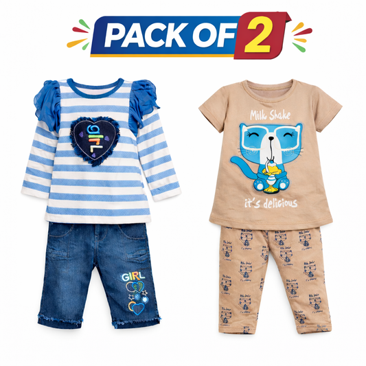 Soft-Jersey Fabric Pack of 2 Girl Suits