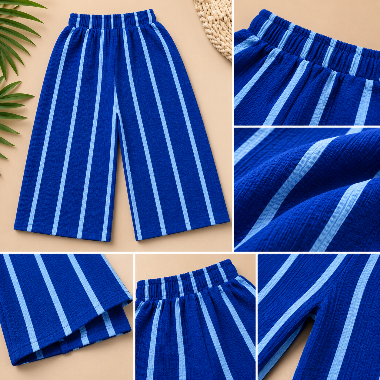 Girls Blue Striped Palazzo Pants – Soft Summer Wide Leg Trouser (EB 619)