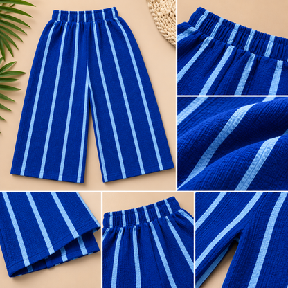 Girls Blue Striped Palazzo Pants – Soft Summer Wide Leg Trouser (EB 619)