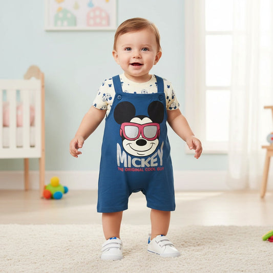 2pcs-Baby Boys Mickey Dungaree Romper Set