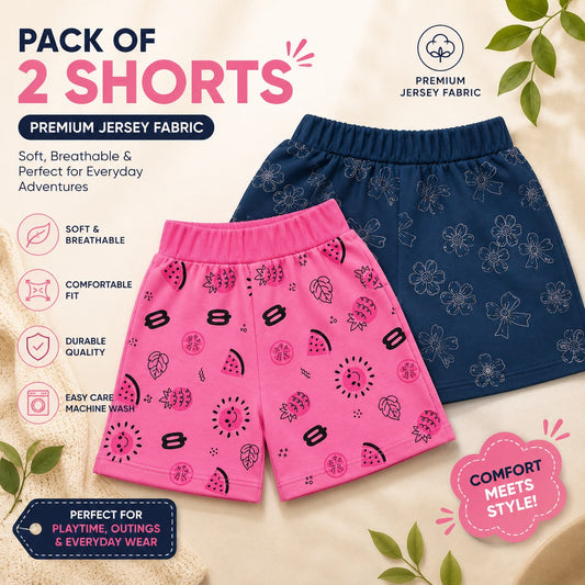 Girls Premium Jersey Shorts Pack of 2 – Soft, Breathable & Stylish Kids Shorts