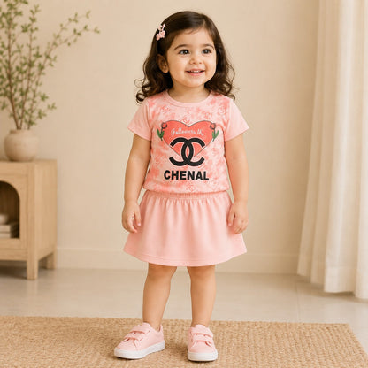 Girls Printed Top & Skirt Set – Soft Jersey Fabric