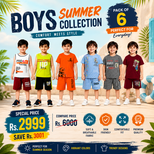 Pack of 6 Boys Summer T-Shirt & Shorts Set (EB 610)