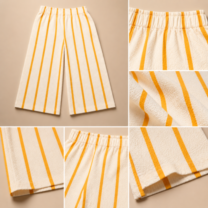 Girls Cream Striped Palazzo Pants – Soft Summer Wide Leg Trouser (EB 620)