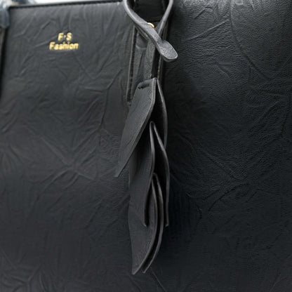 Classic Black Textured Handbag for Women